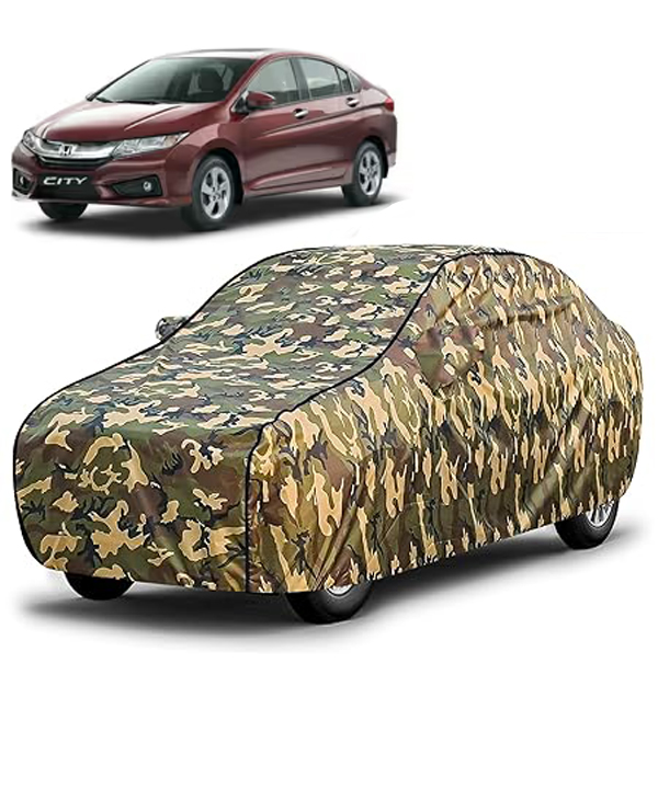 Carzex Waterproof & Heat Resistant Jungle Print Camouflage Design Car Body Cover with Mirror Pockets?For Honda City 2014
